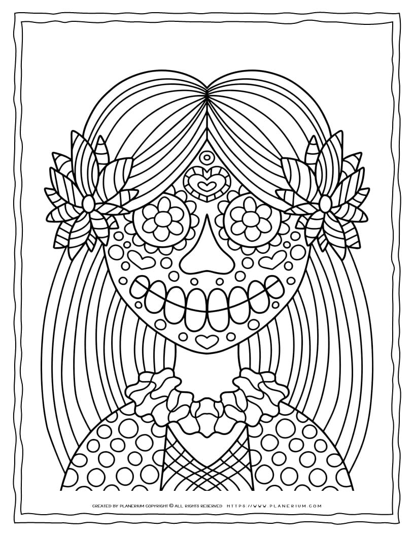 Girl sugar skull coloring page