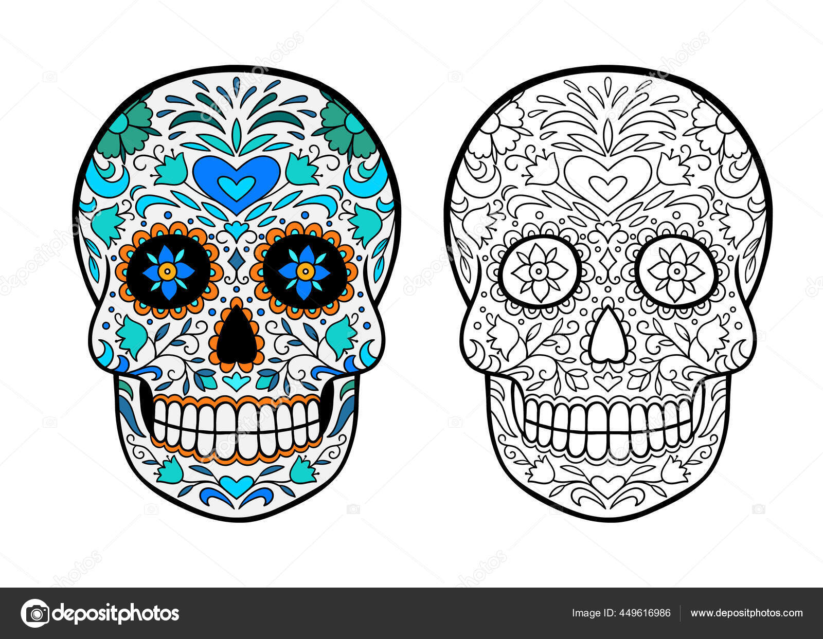 Sugar skull coloring page mexican holiday day dead stock vector by inshna