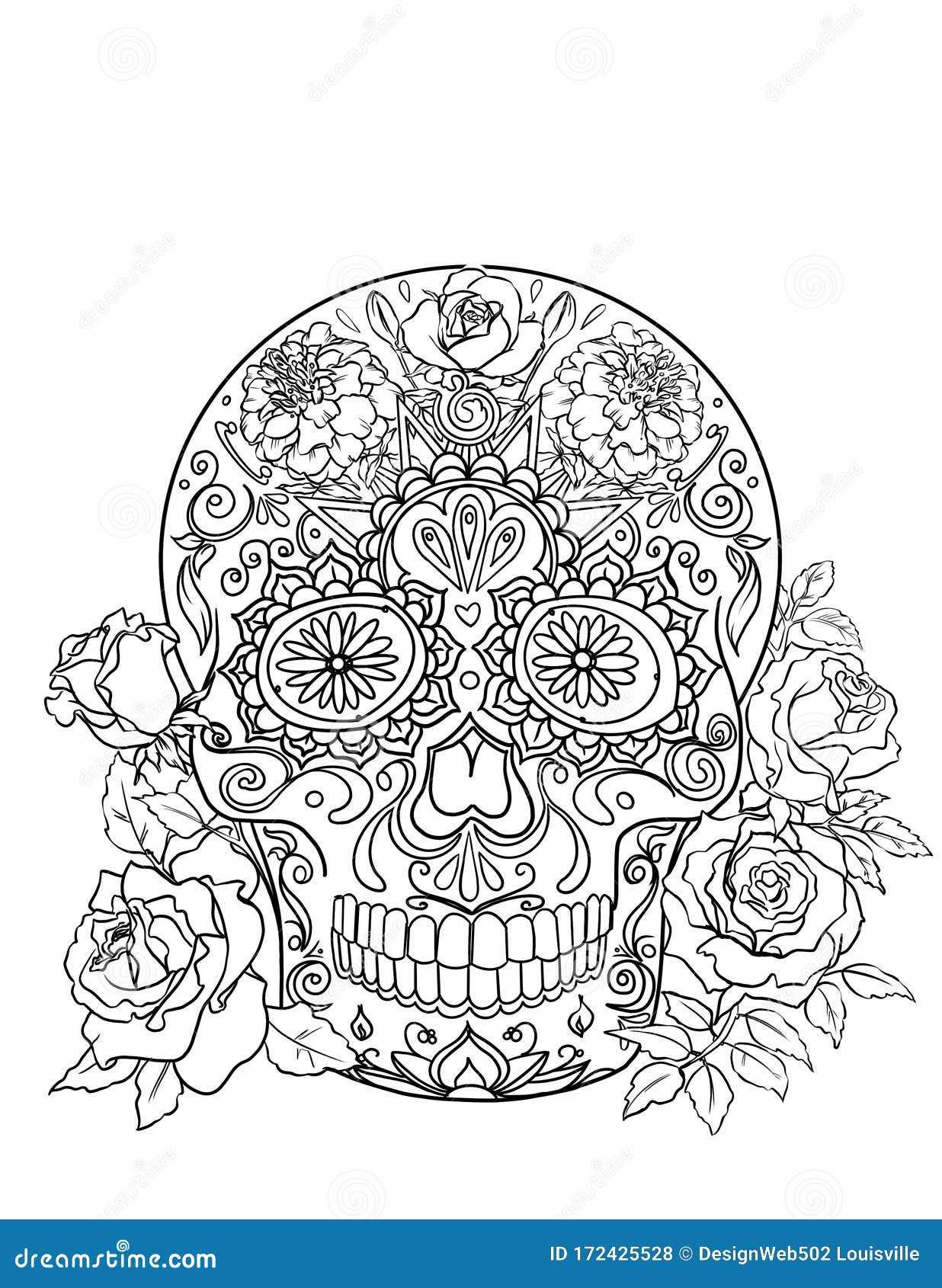 Dia de los muertos day of the dead coloring calavera sugar skull stock illustration