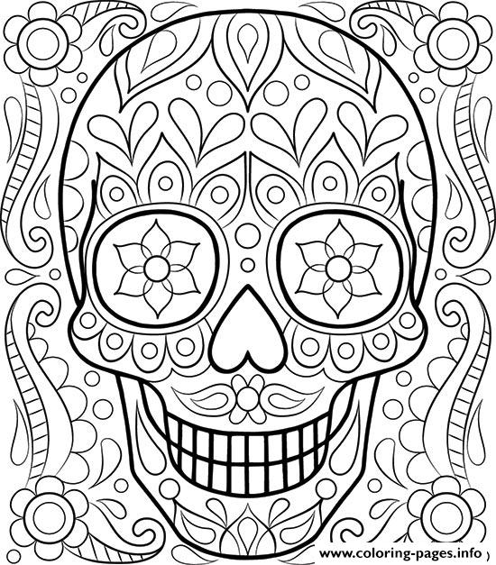 Sugar skull day of the dead coloring page printable