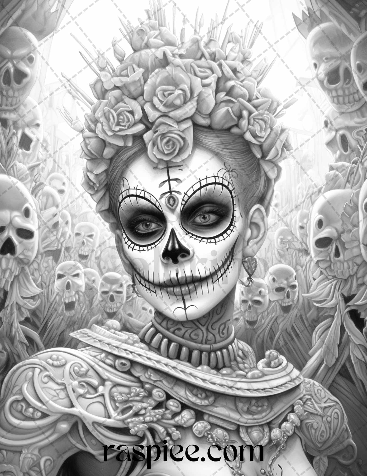 Day of the dead grayscale coloring pages printable for adults pdf â coloring