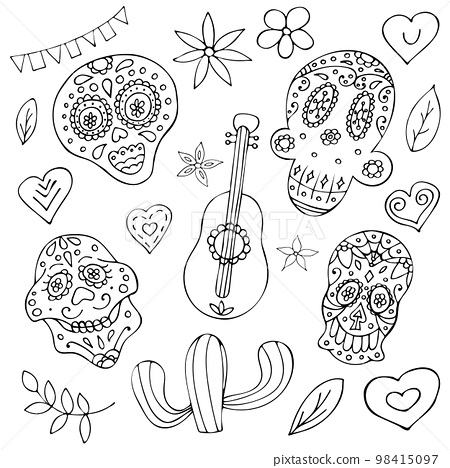 Mexican sugar skull day of the dead black and