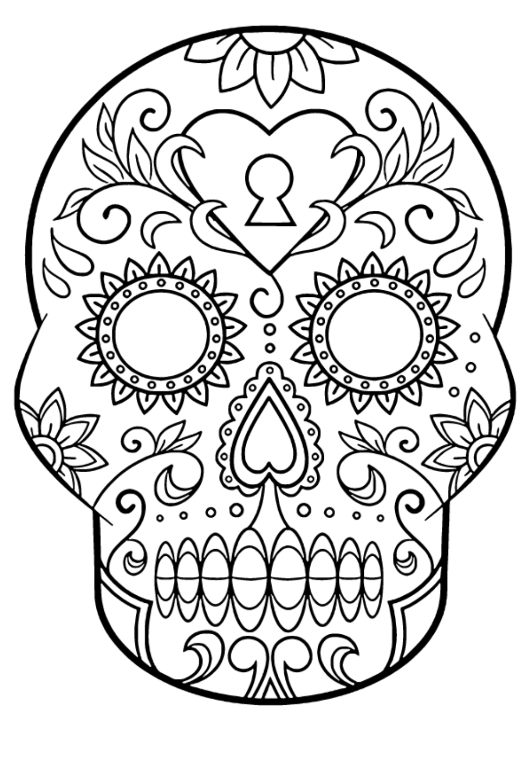 Free printable sugar skull heart coloring page for adults and kids