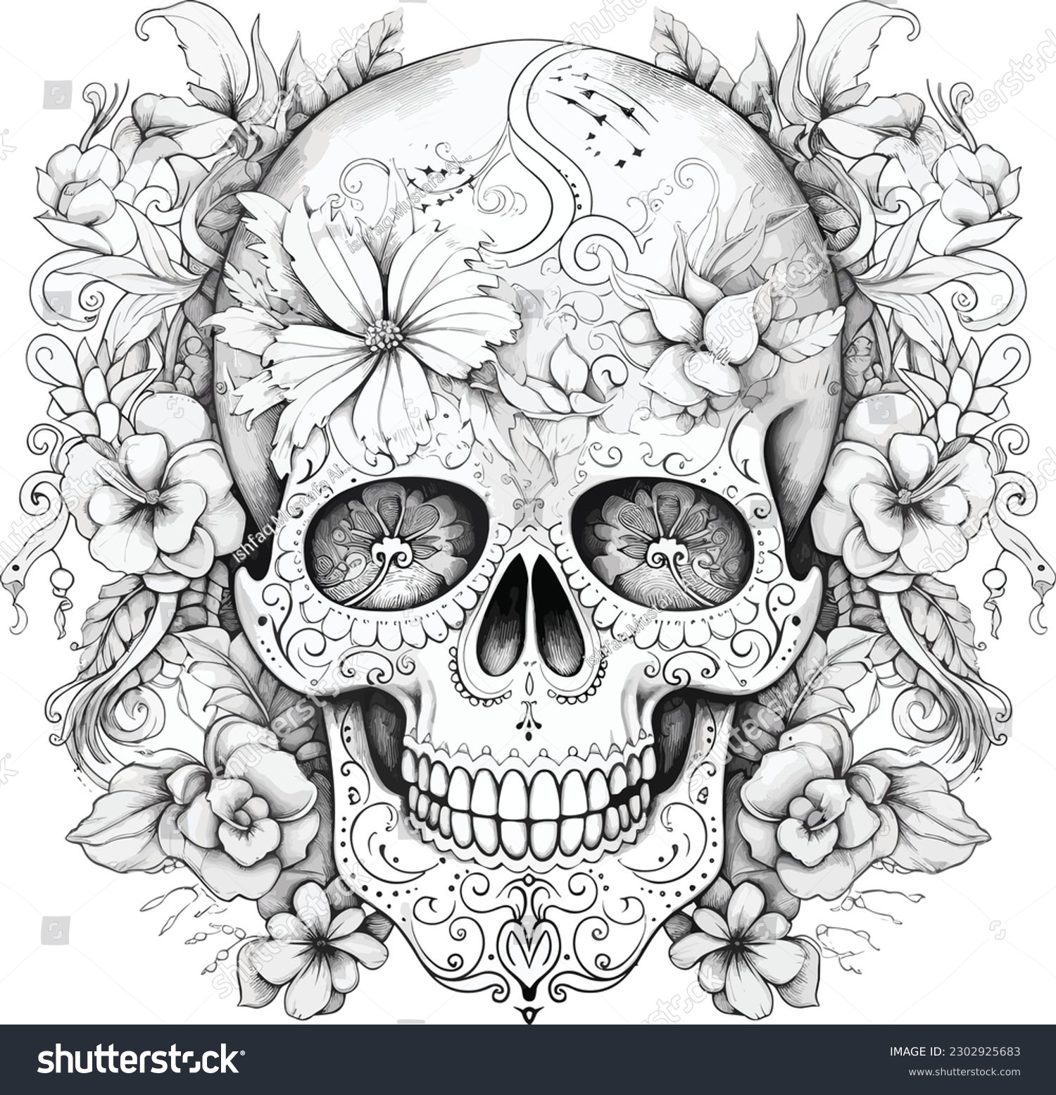 Sugar skull coloring pages adults stock vector royalty free