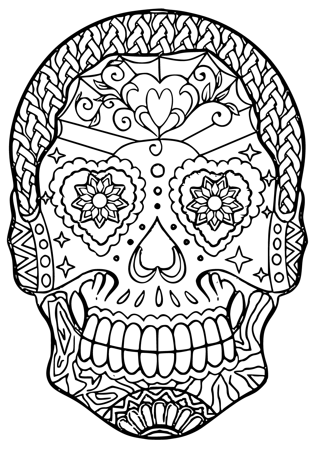 Free printable skull heart coloring page for adults and kids