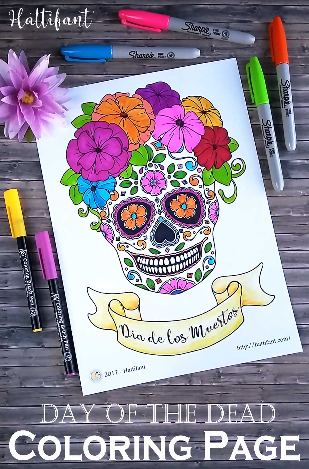 Day of the dead sugar skull coloring page