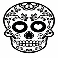 Floral skull with heart eyes coloring pages