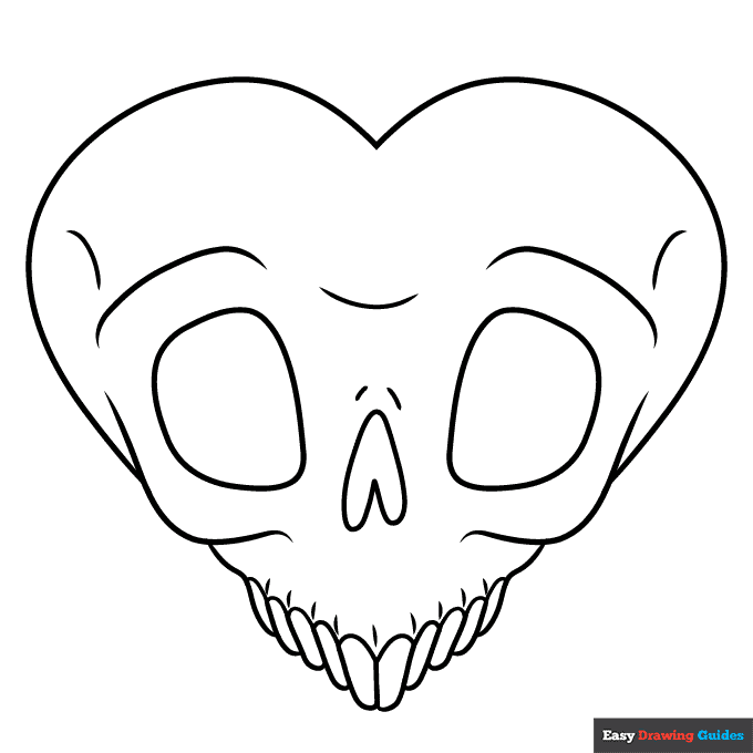 Skull heart coloring page easy drawing guides