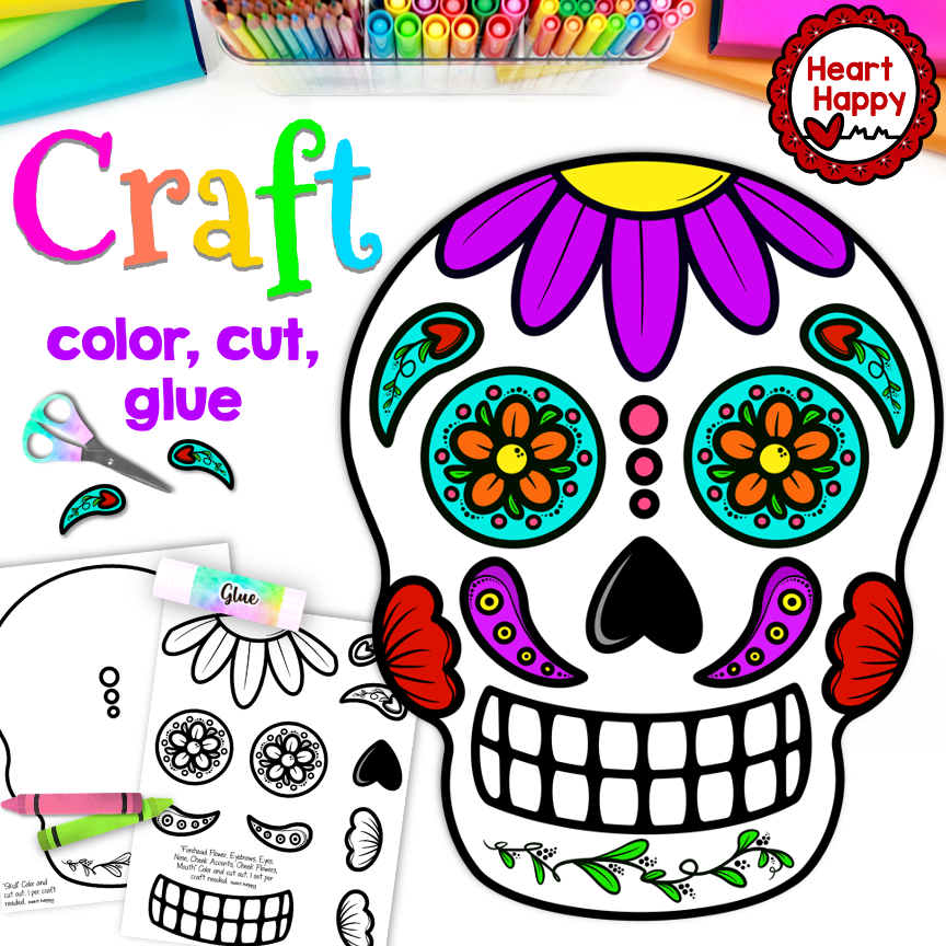 Sugar skull craft day of the dead hispanic heritage month made by teachers