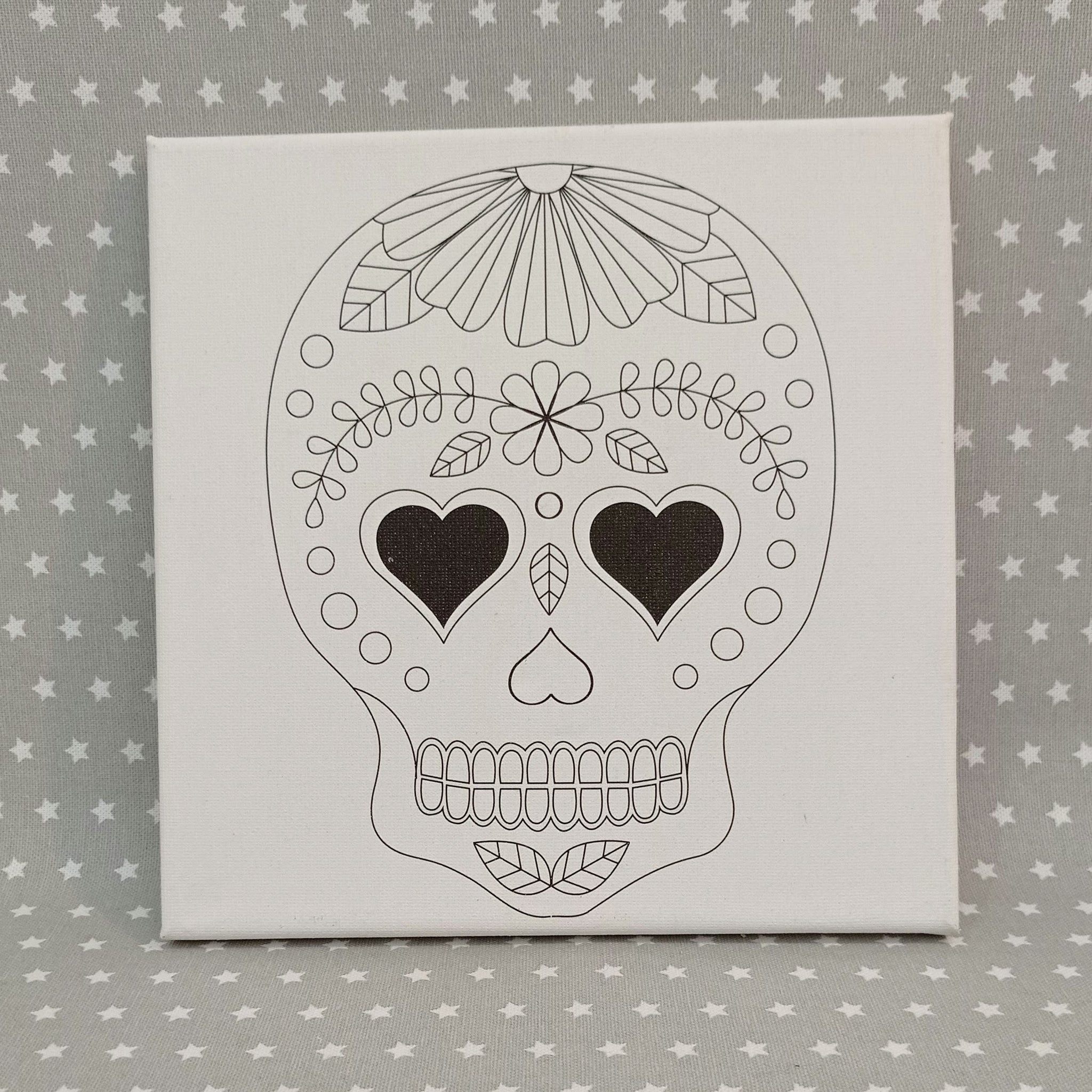 Sugar skull with heart eyes canvas with acrylic paints â create it