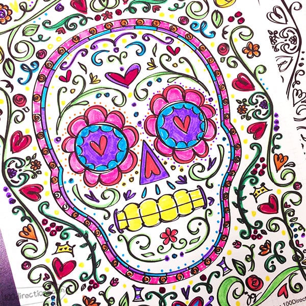 Sugar skull coloring page for dia de los muertos