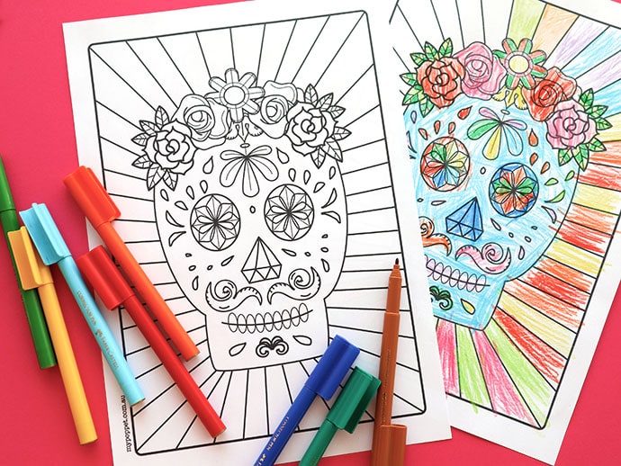 Free halloween printable day of the dead sugar skull colouring page my poppet makes