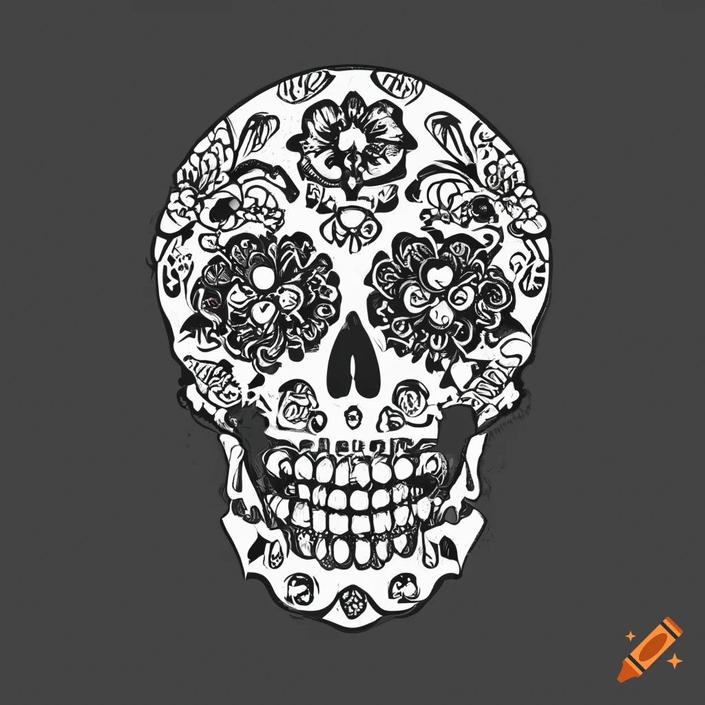 Sugar skull coloring book image vector monochrome simple no background on