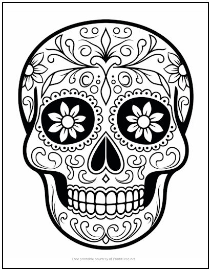 Daisies and swirls sugar skull coloring page print it free