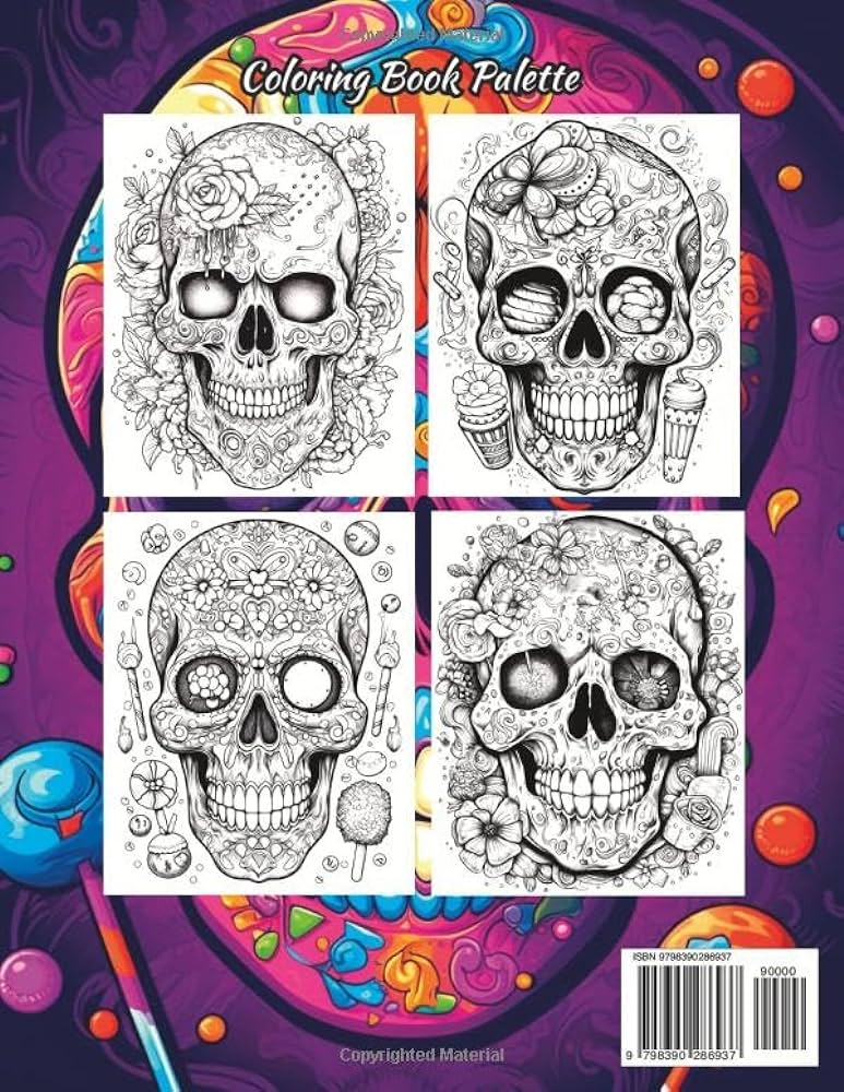 Sugar skulls candy coloring book by book palette coloring