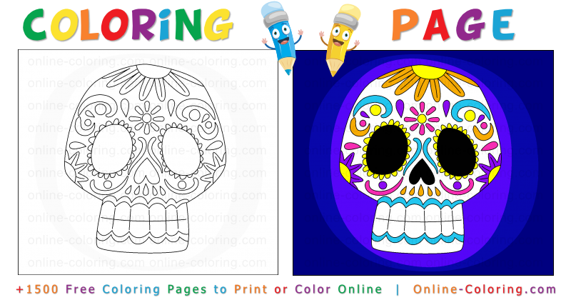 Colorful dia de los muertos sugar skull free online coloring page