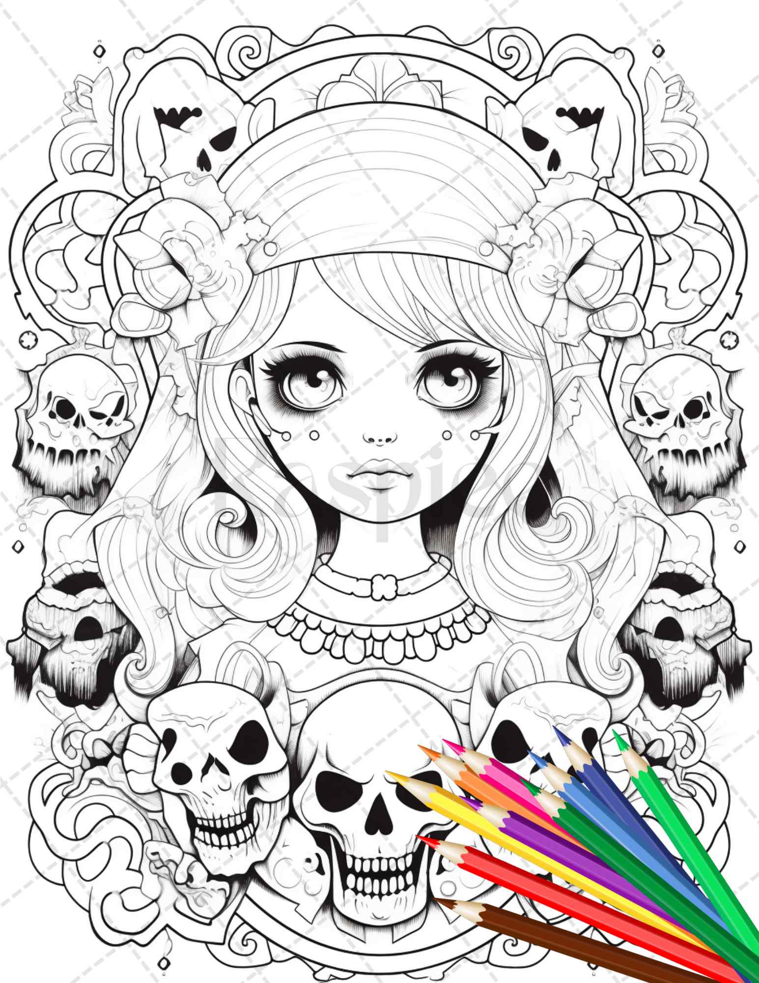 Creepy kawaii pastel goth coloring pages printable for adults gray â coloring