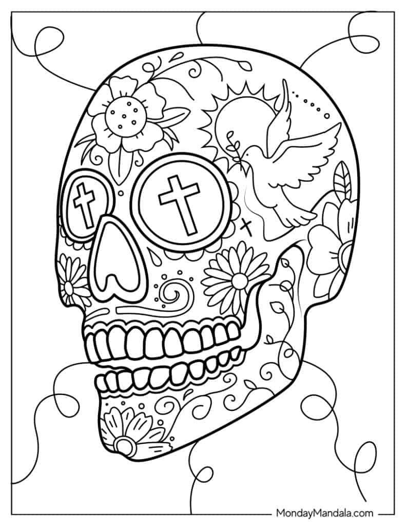 Sugar skulls coloring pages free pdf printables