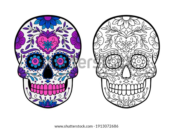 Day dead skull coloring pages royalty