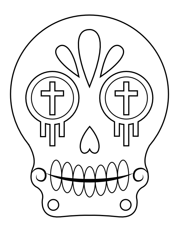 Printable sugar skull with cross eyes coloring page