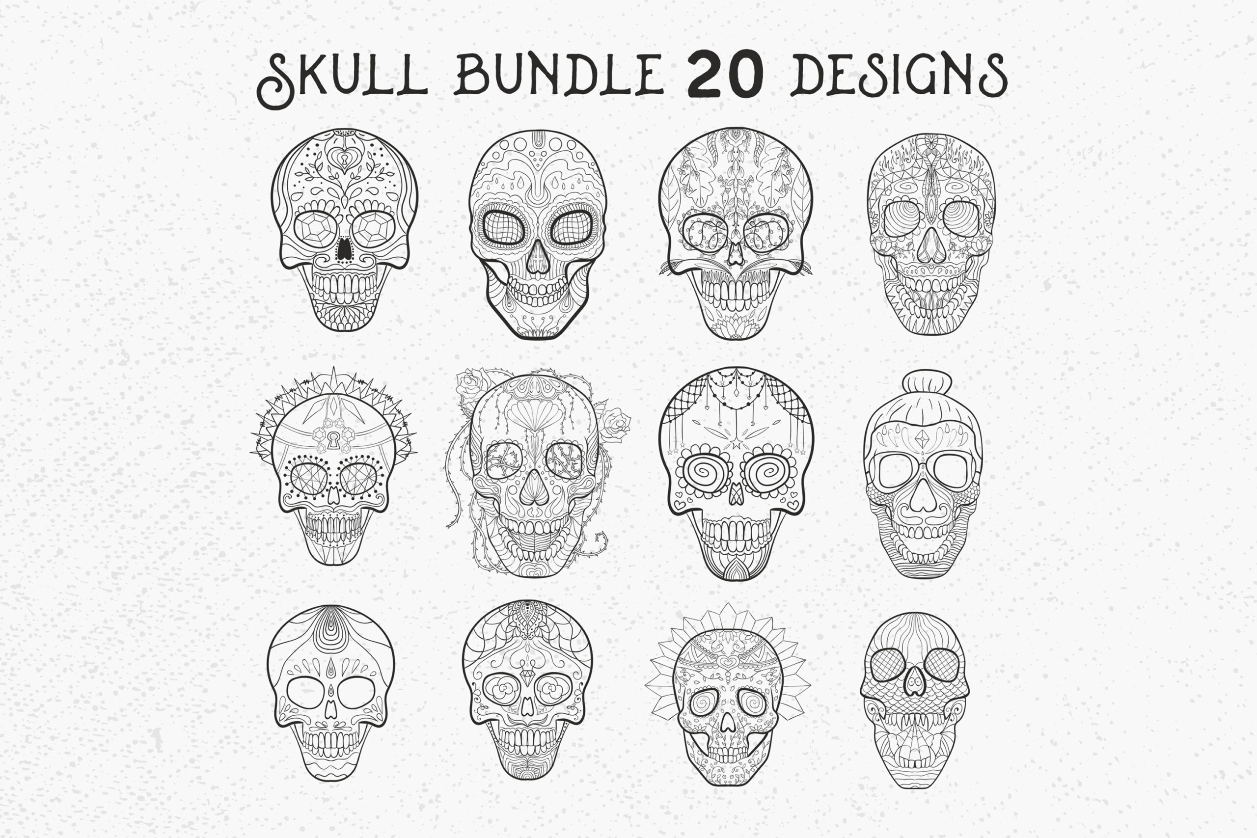 Sugar skull kit svg sugar skull designs kit svg sugar skull coloring book pdf mexican skull svg sugar skull decal svg file day of the dead dios de los muertos