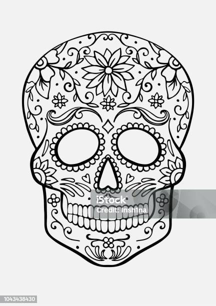 Sugar skull coloring page stock illustration