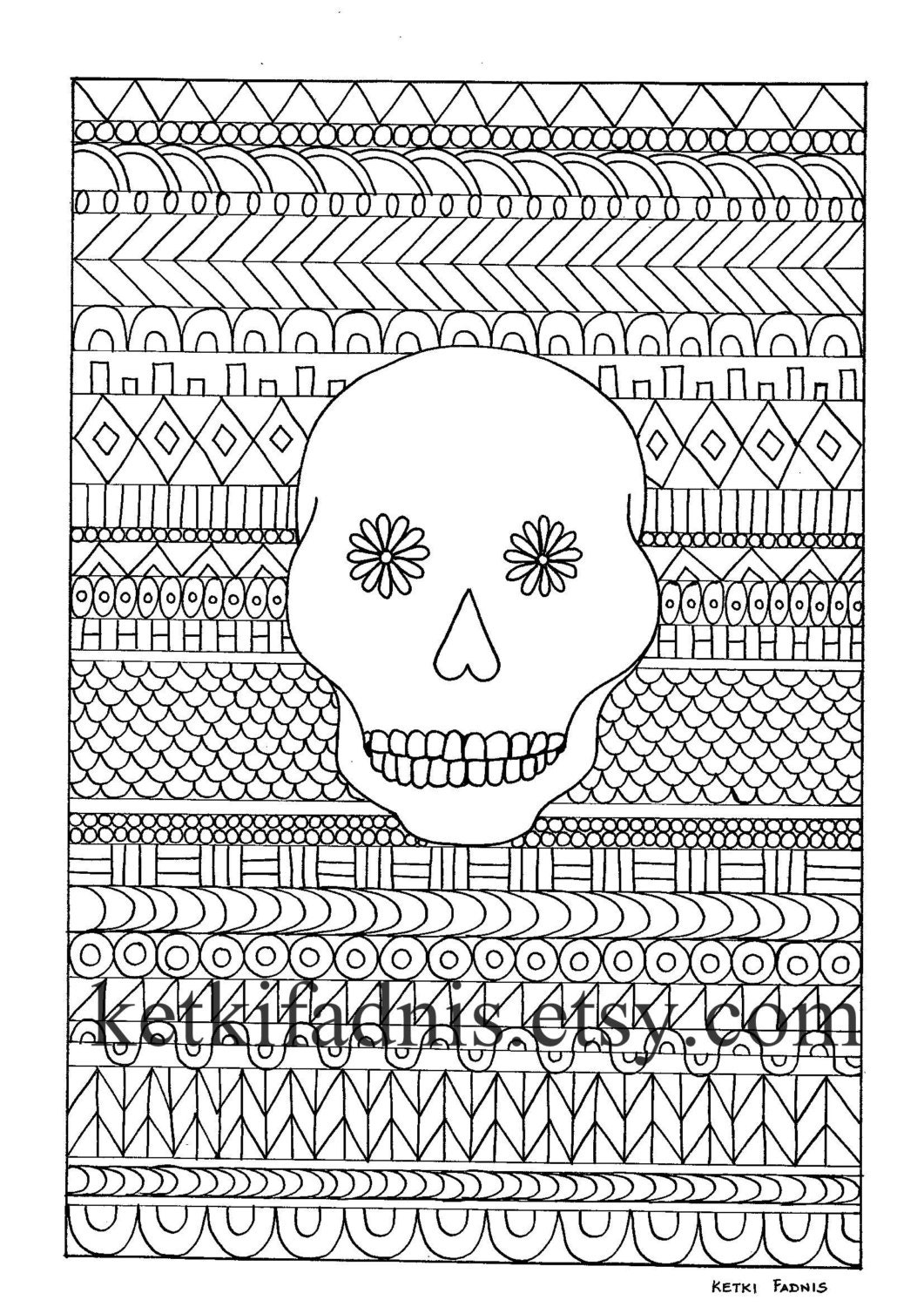 Halloween sugar skull coloring page instant pdf download digital download hand drawn diy coloring page