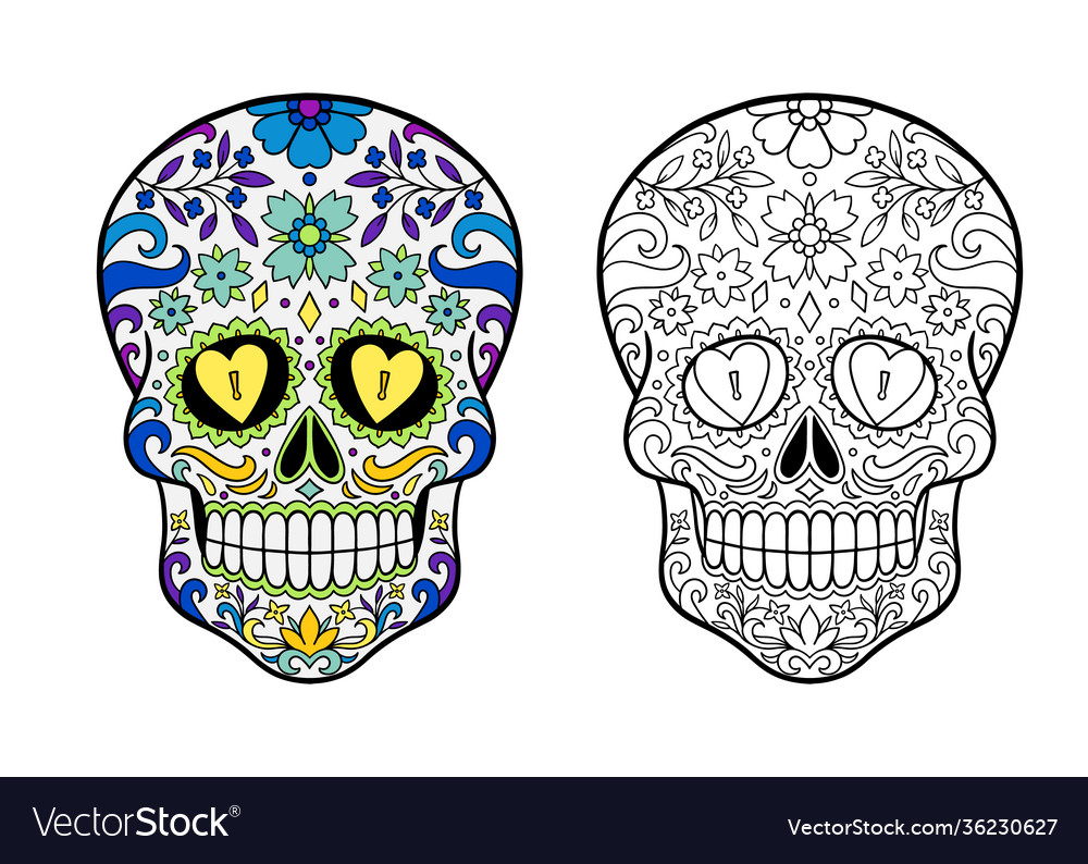 Sugar skull coloring page royalty free vector image