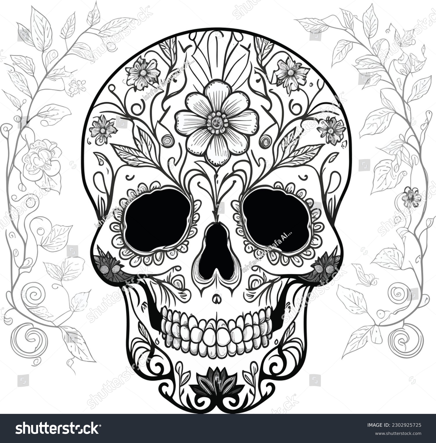 Sugar skull coloring pages adults stock vector royalty free