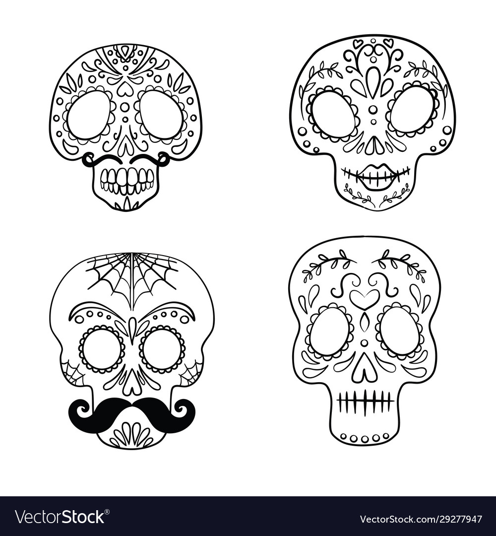 Black and white mexican sugar skull coloring page vector image