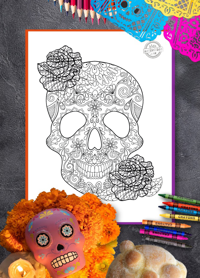 Day of the dead activities free sugar skull zentangle coloring page