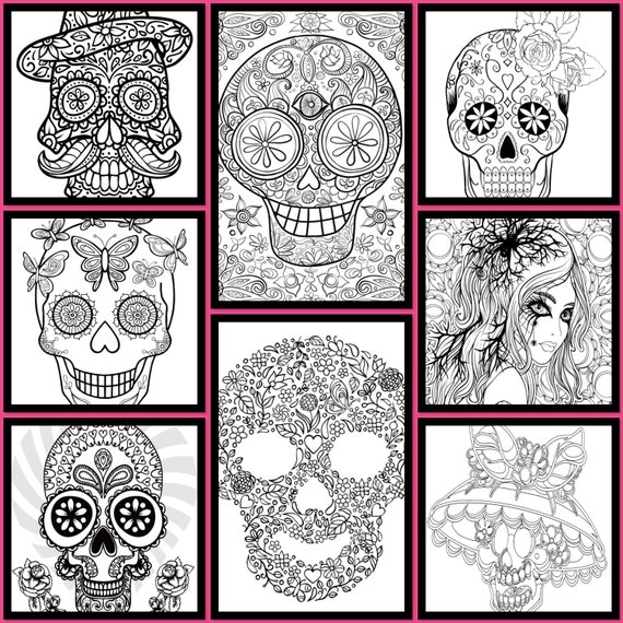 Sugar skulls skulls coloring pages day of the dead adult coloring