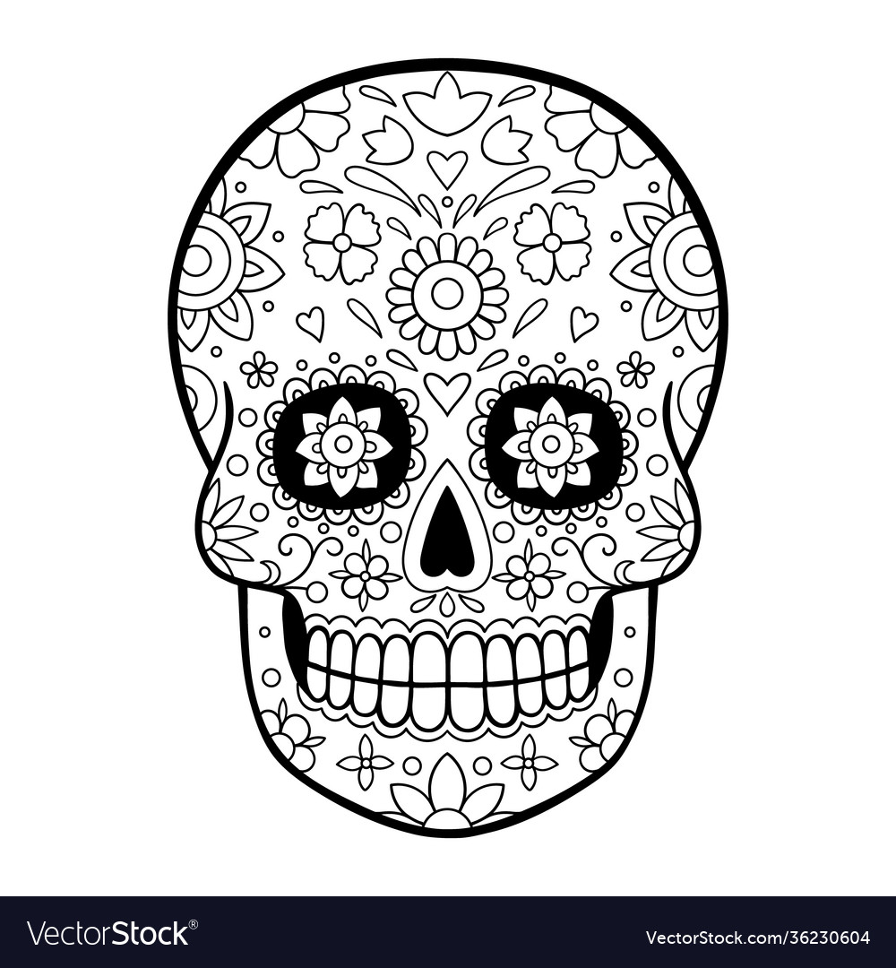 Sugar skull coloring page royalty free vector image