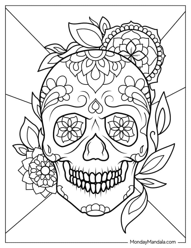 Sugar skulls coloring pages free pdf printables