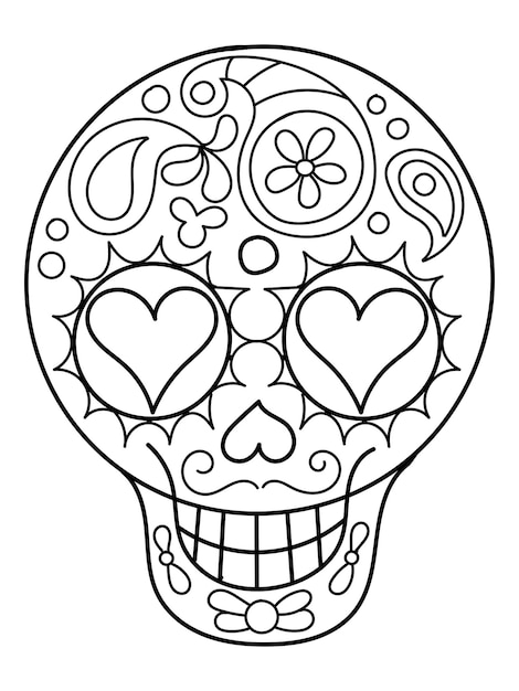 Premium vector day of the dead sugar skull coloring page