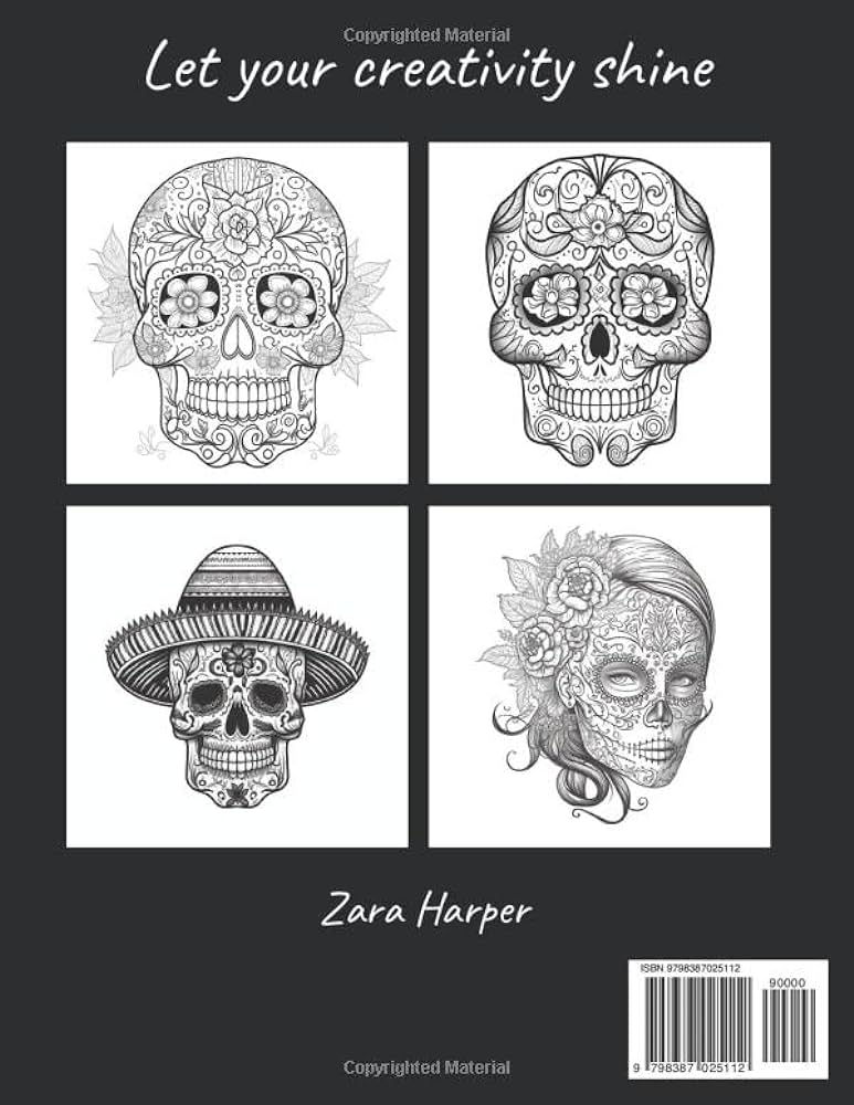 Sugar skulls coloring book for adults dia de los muertos coloring book mexican day of the dead inspired cinco de mayo intricate design detailed illustrations for stress relief relaxing mindful