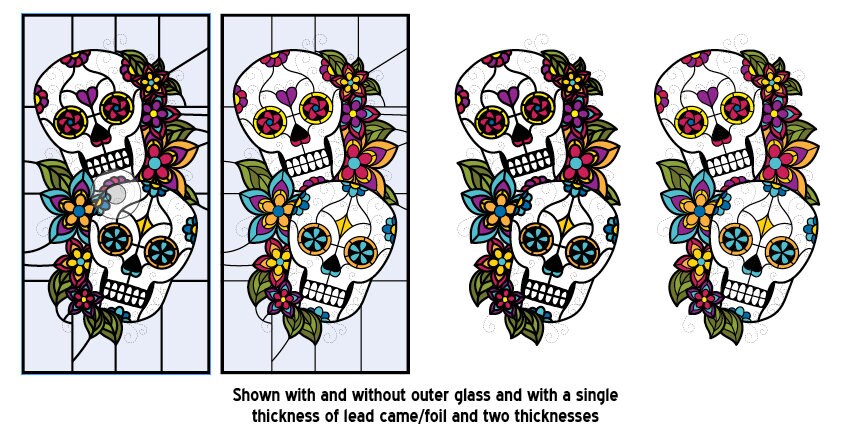 Digital stained glass pattern dia de los muertos sugar skulls flowers panel day of the dead sugar skulls resale friendly download now