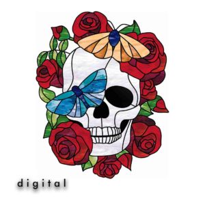 Stained glass rose and skull pattern â stained glass patterns suncatchers