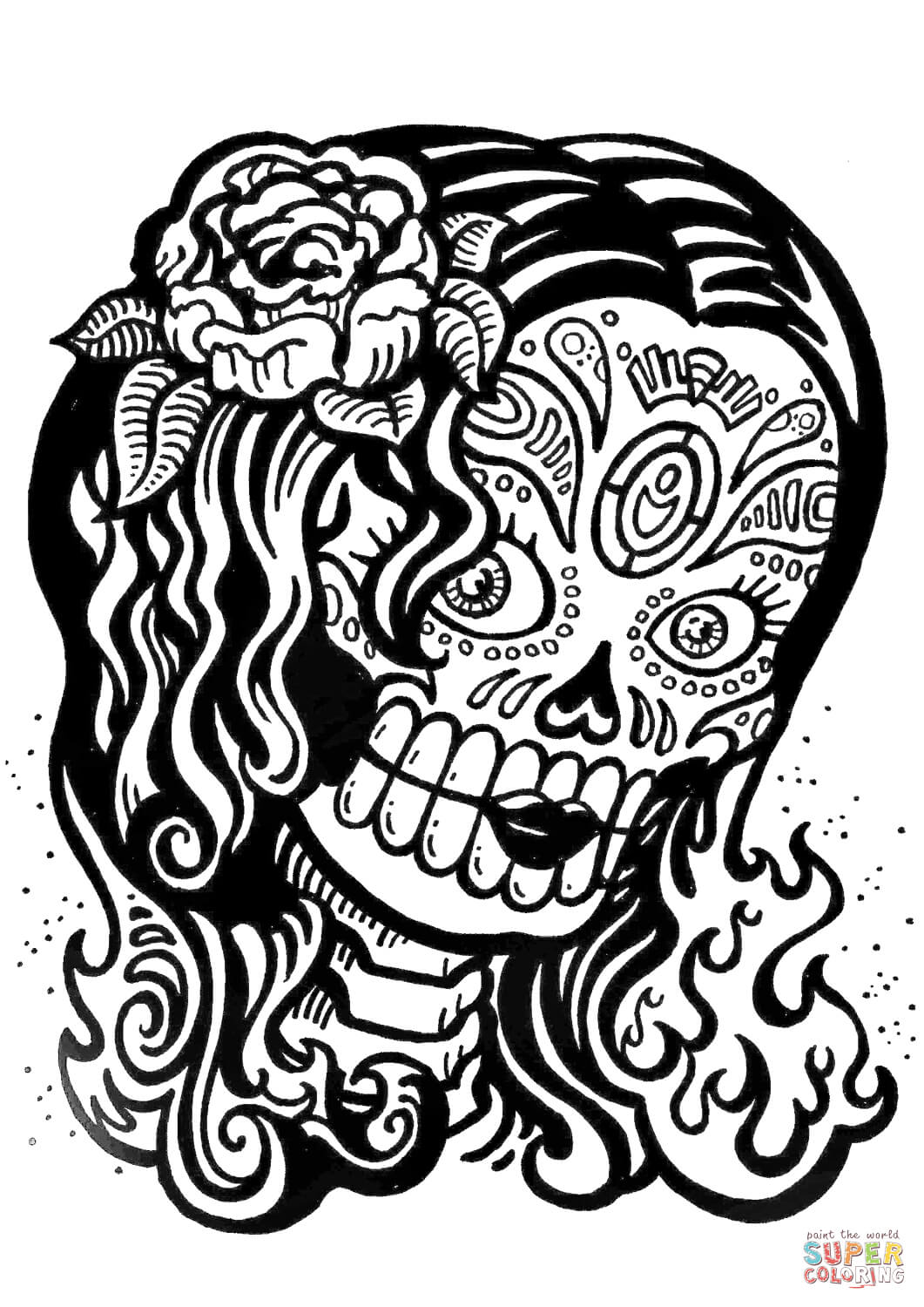 Sugar skull girl coloring page free printable coloring pages