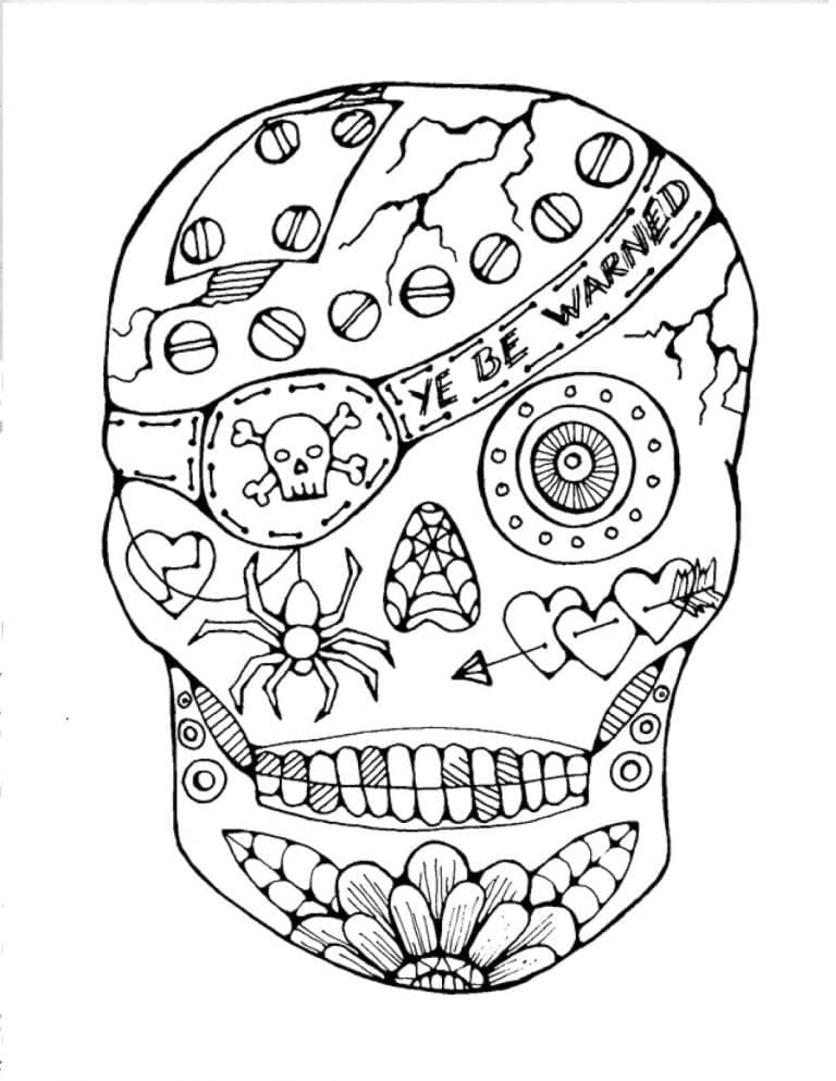 Pirate sugar skull coloring page