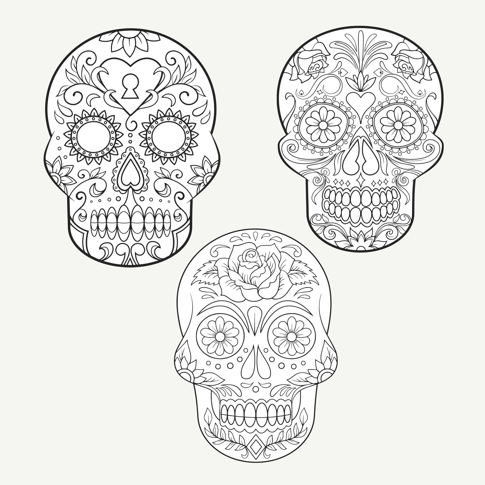 Free halloween colouring in day of the dead sugar skulls