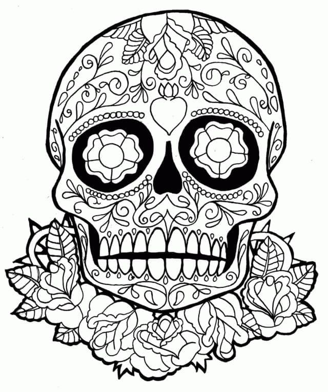 Sugar skull with top hat coloring page