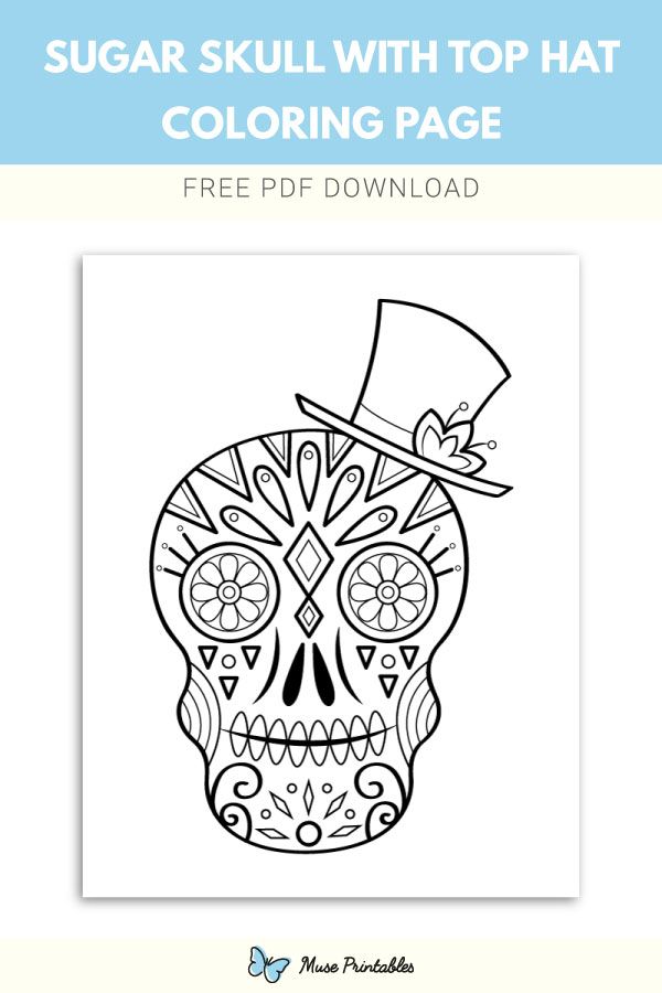 Free sugar skull with top hat coloring page sugar skull top hat coloring pages