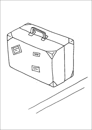 Sticker covered suitcase coloring page