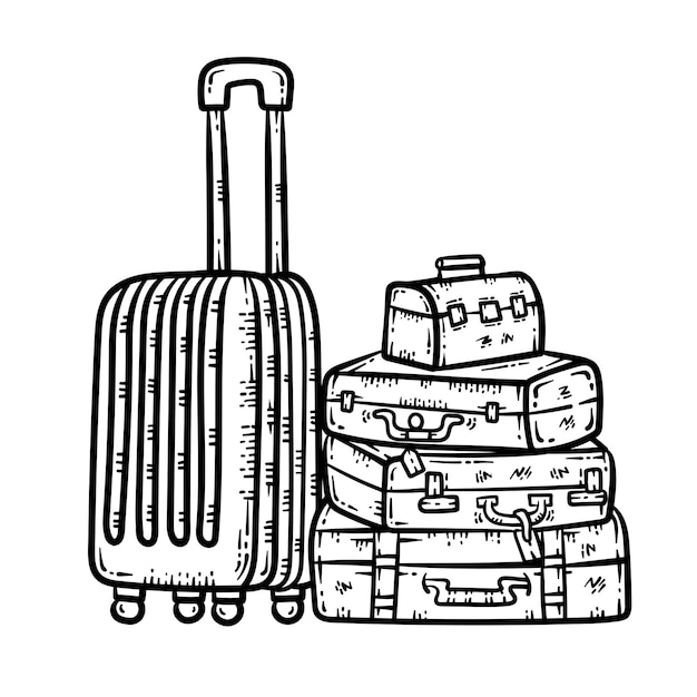 Premium vector summer travel suitcase line art coloring page