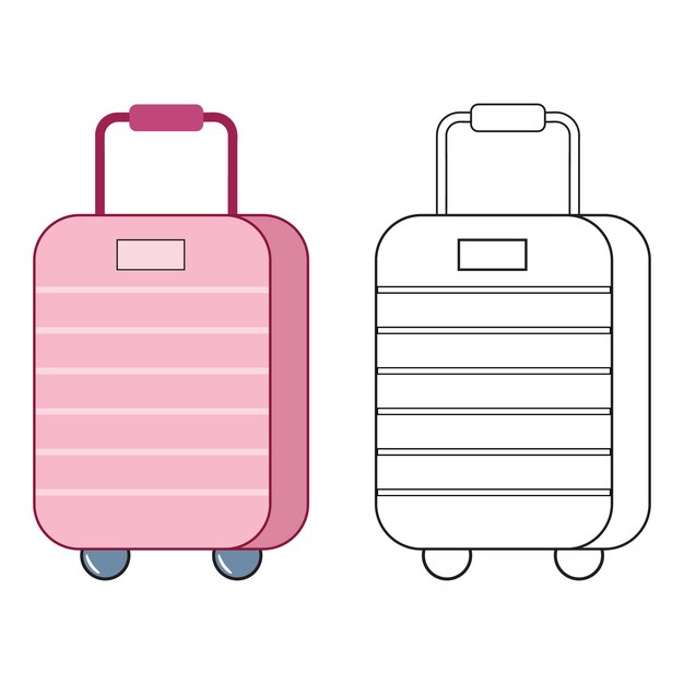 Premium vector travel suitcase coloring page outline with clipart cartoon summer vacation holiday coloring page