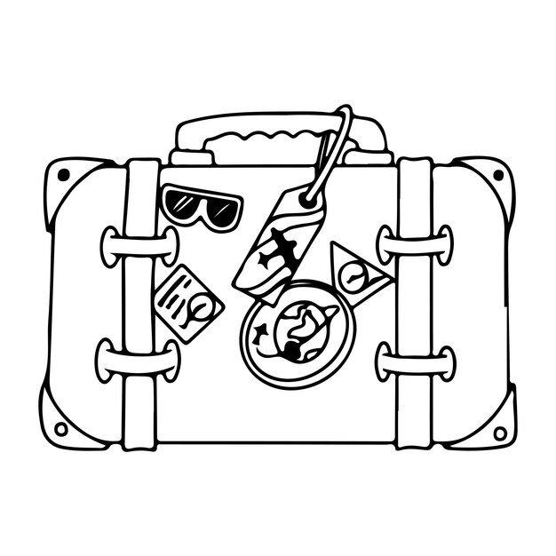 Premium vector suitcase for traveling hand luggage bag vector illustration on white background in doodle style coloring page from suitcases