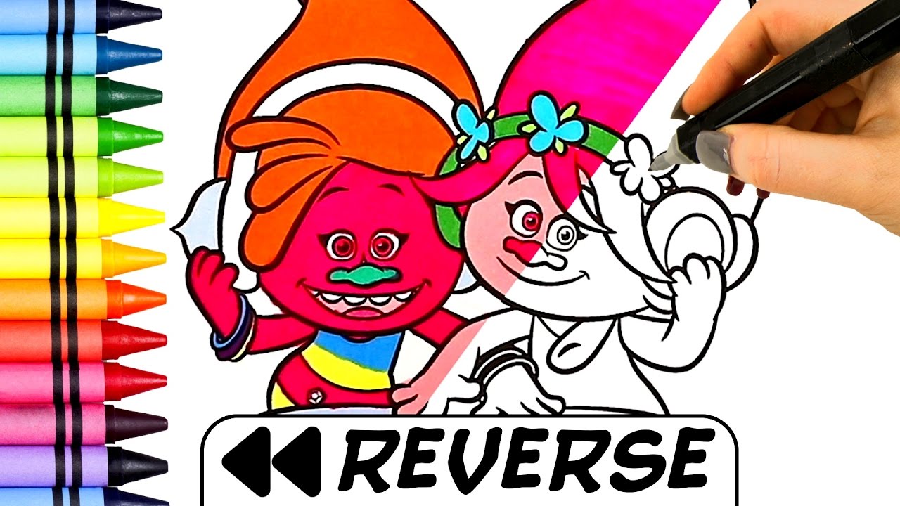 Trolls coloring book reverse speed coloring video for kids episode poppy dj suki cooper