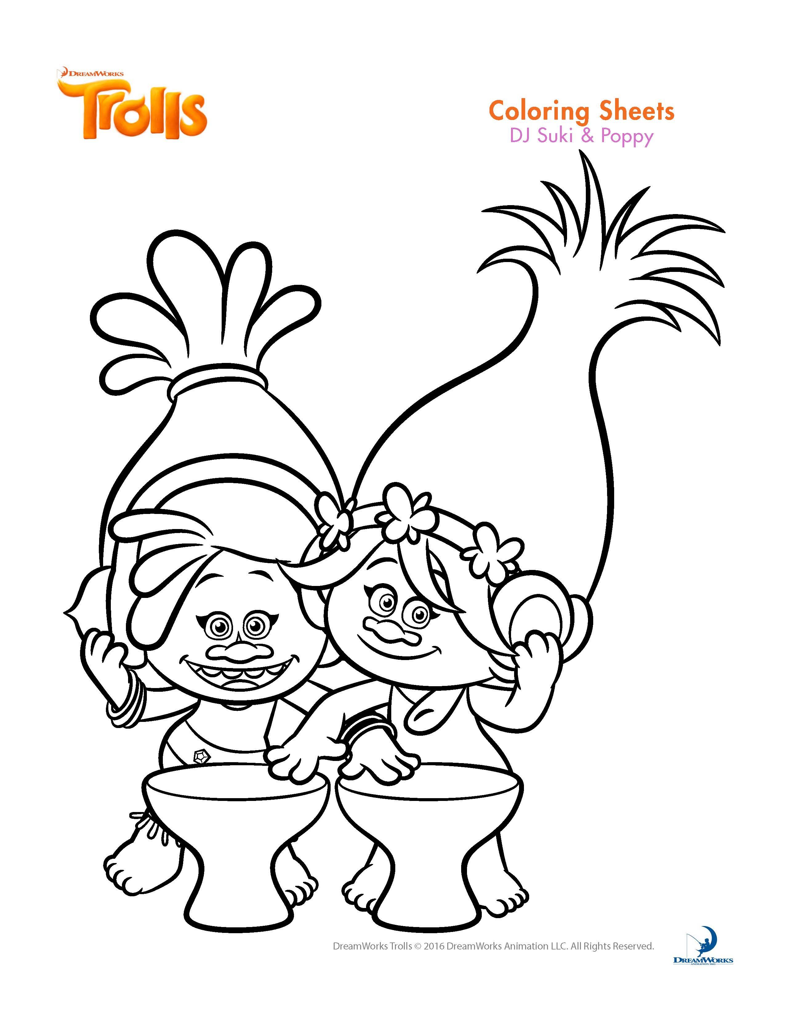 Sukki y poppi trolls para colorear pãginas para colorir gratuitas pãginas para colorir da disney desenhos para colorir