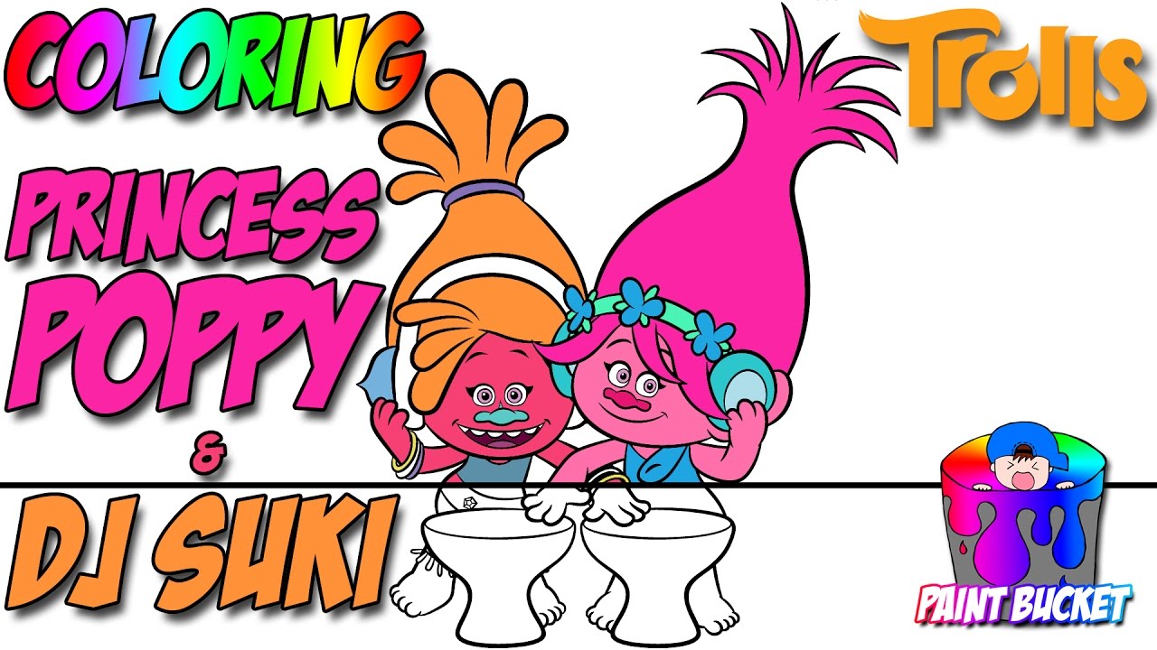 Trolls princess poppy and dj suki coloring pages